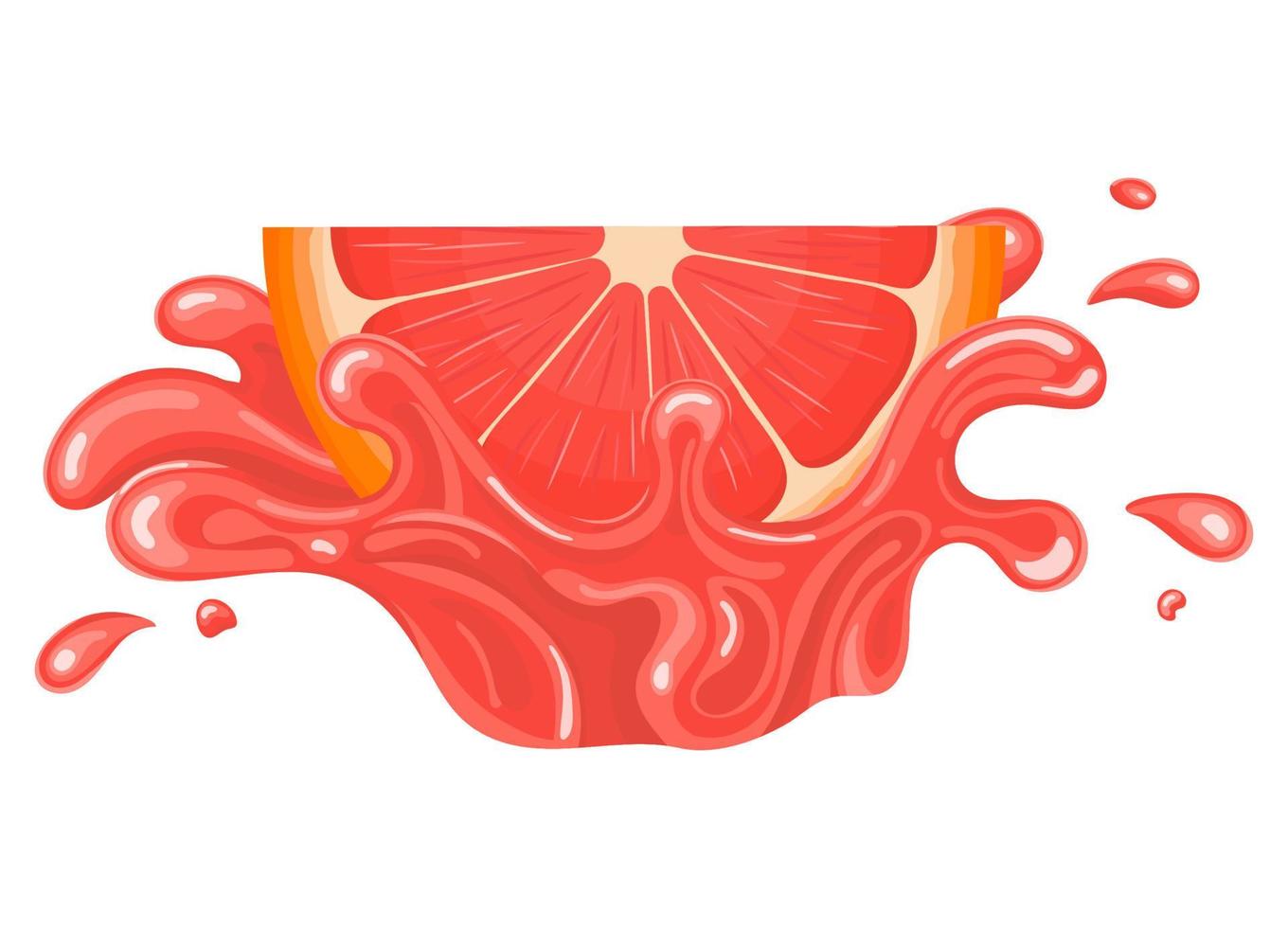 vers helder gesneden schijfje grapefruitsap splash burst geïsoleerd op een witte achtergrond. zomer vruchtensap. cartoon-stijl. vectorillustratie voor elk ontwerp. vector