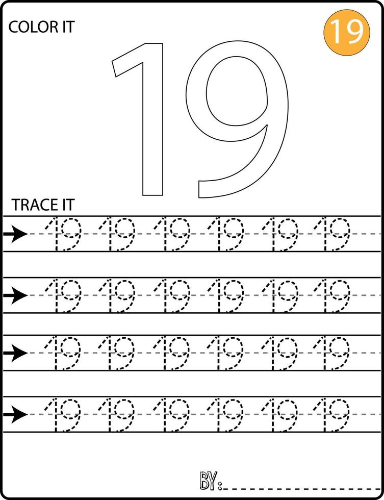 handschriftnummers overtrekken van pagina's voor het schrijven van getallen leren van getallen, getallen opsporen werkblad voor de kleuterschool vector