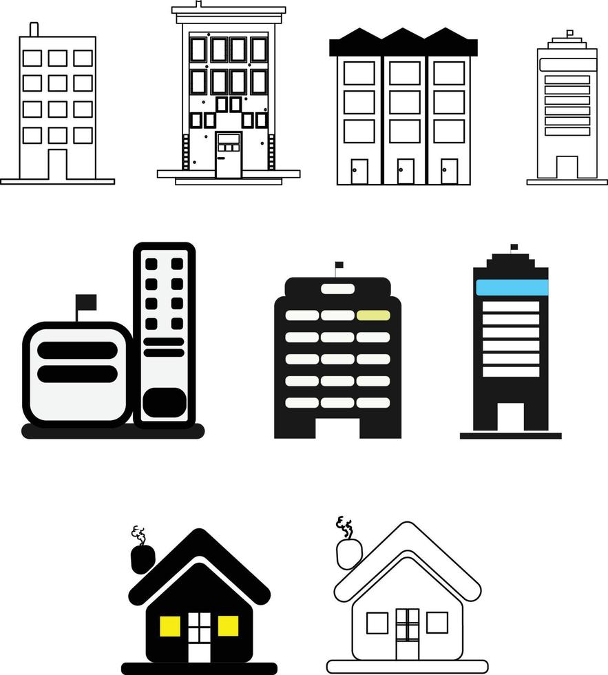 set van gebouw flat icon vector