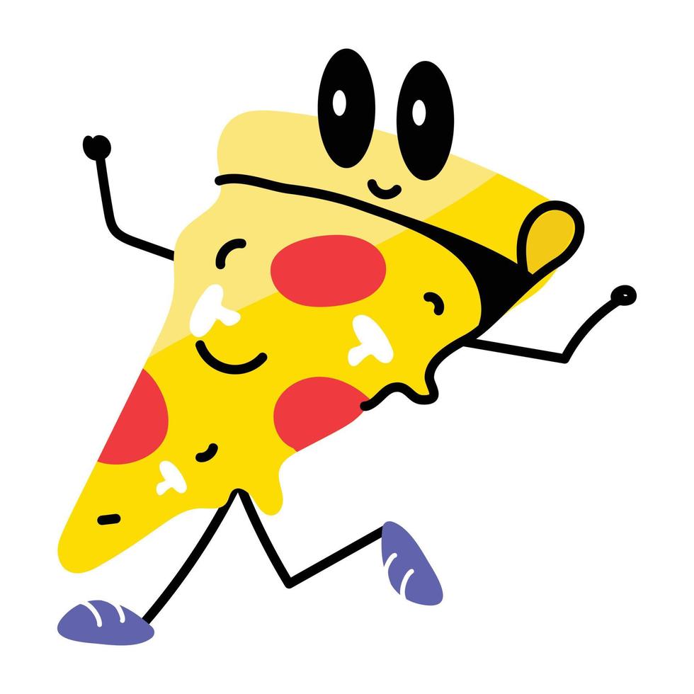 een doodle sticker van een pizzapunt vector