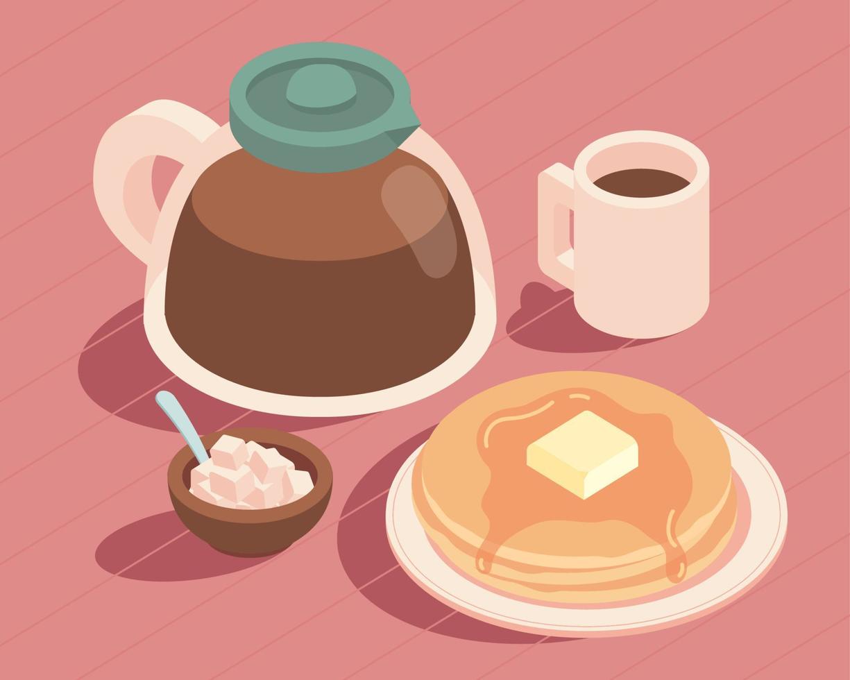 koffie pannenkoeken ontbijt vector