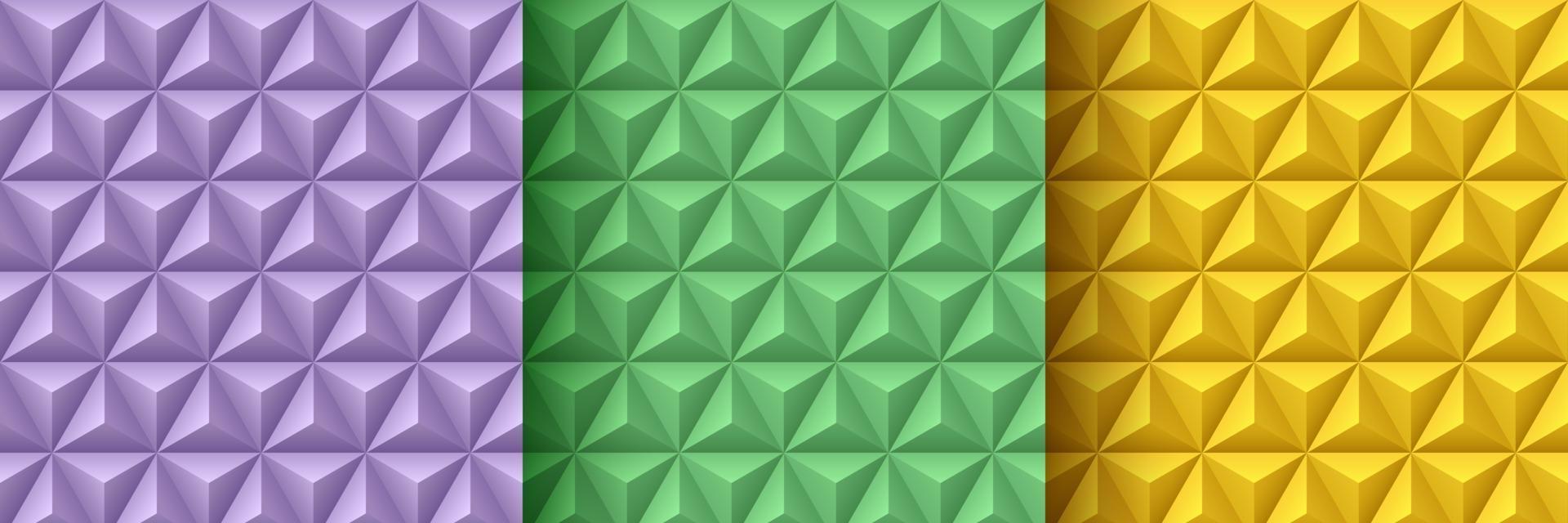 set lavendel paars, groen en geel geometrische 3d patroon achtergrond. abstracte driehoek textuur collectie pastel kleur ontwerp. minimaal en eenvoudig bannerontwerp. vector illustratie