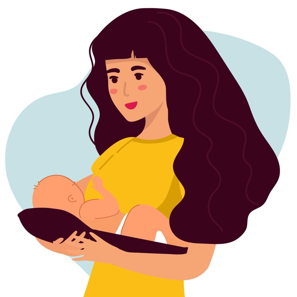 vectorillustratie zwangere vrouw, moeder bedrijf pasgeboren baby in de armen. gelukkige moederdag wenskaart. concept vectorillustratie in schattige cartoon-stijl, gezondheid, zorg, moederschap. vector