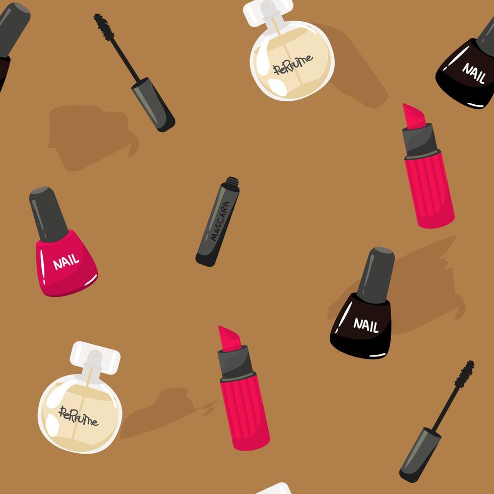 make-up naadloos patroon. illustraties van verschillende cosmetica. lippenstift en pommade glamour vector achtergrond. vector illustratie
