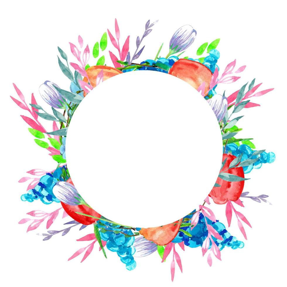aquarel bloemenframe voor kaarten en huwelijksuitnodigingen. kleurrijke heldere lentebloemen. vector