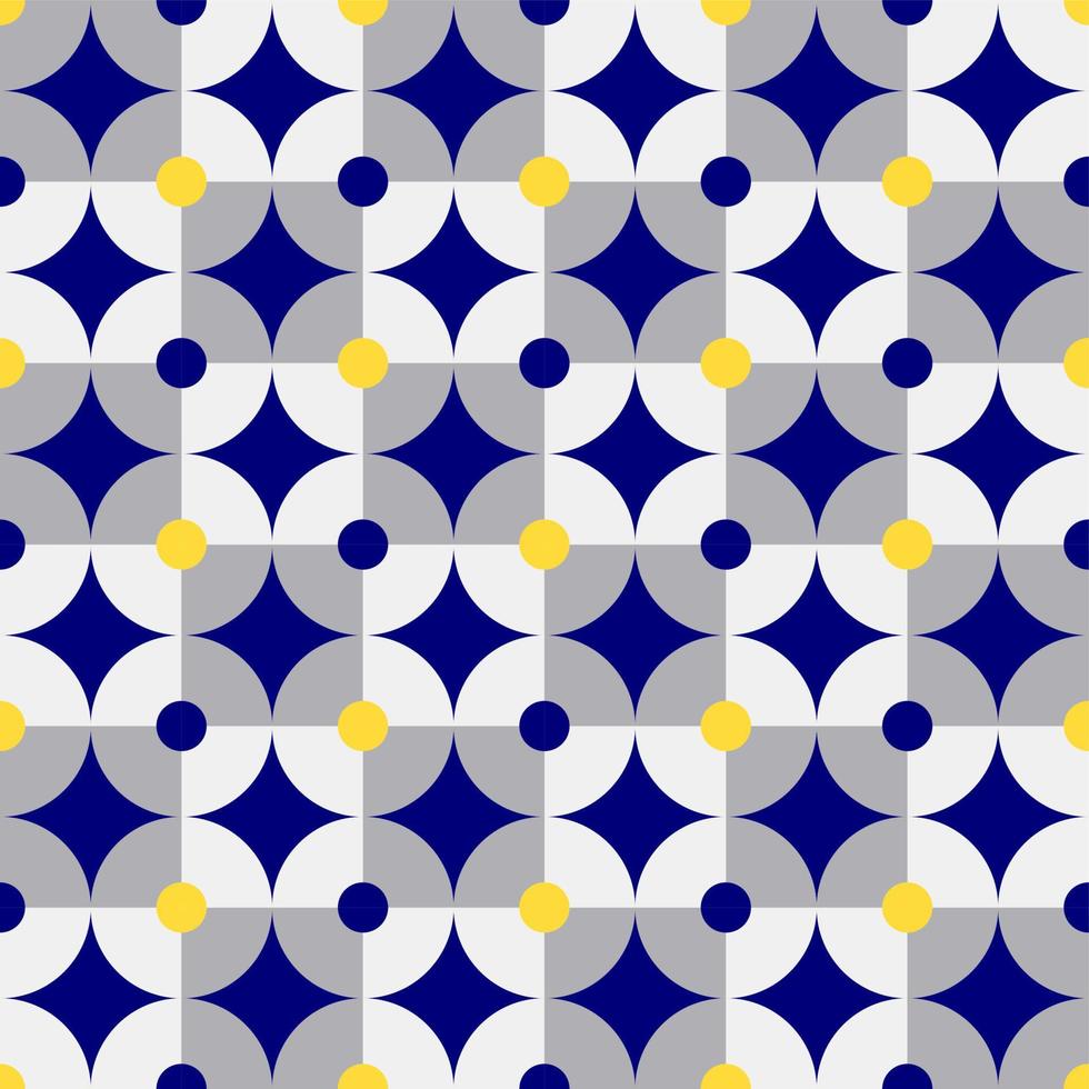 vector retro cirkels en vierkant patroon, blauw en grijs met neon gele vlekken.