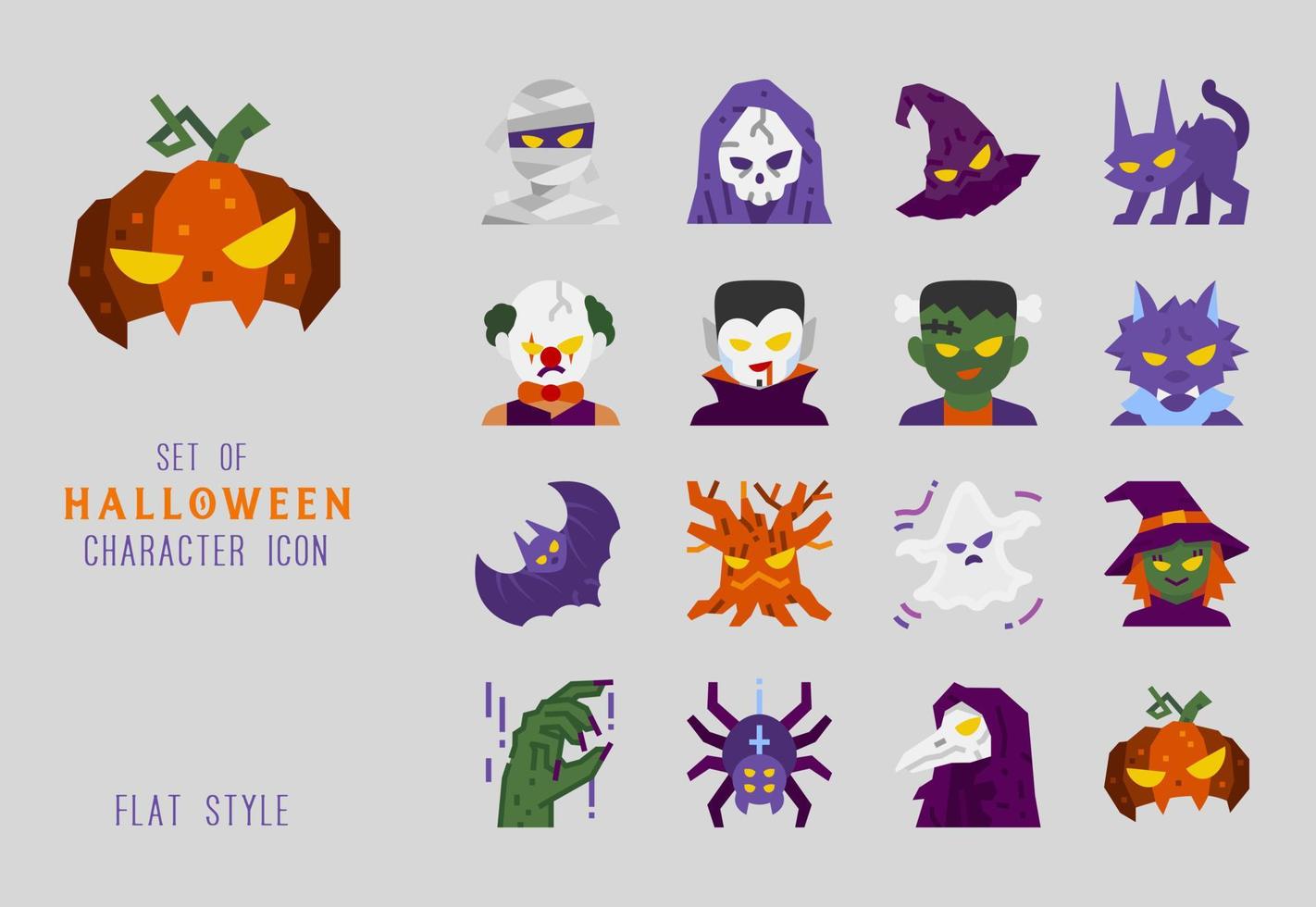 halloween platte pictogram vector set