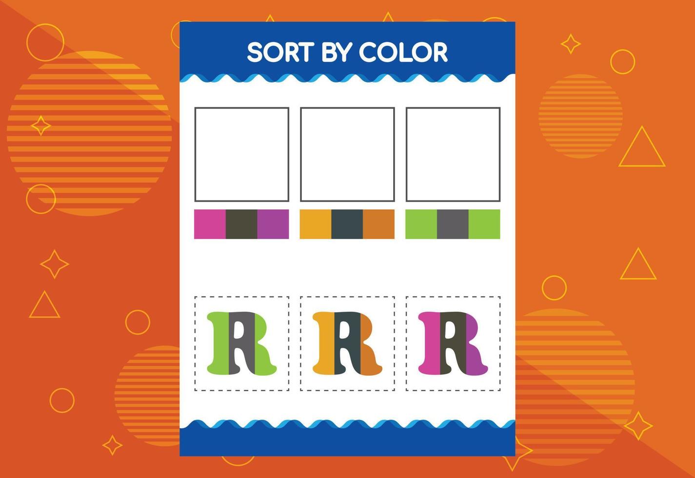 alfabet r sorteert op kleur voor kinderen. goed voor school- en kleuterschoolprojecten vector
