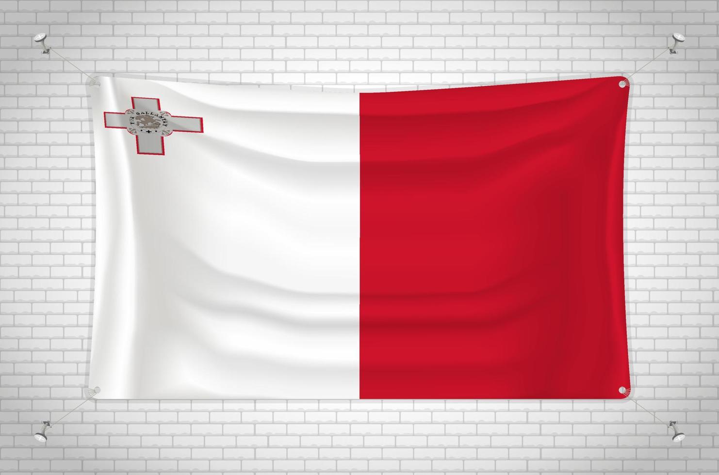 malta vlag opknoping op bakstenen muur. 3D-tekening. vlag aan de muur. netjes in groepen tekenen op afzonderlijke lagen voor eenvoudige bewerking. vector