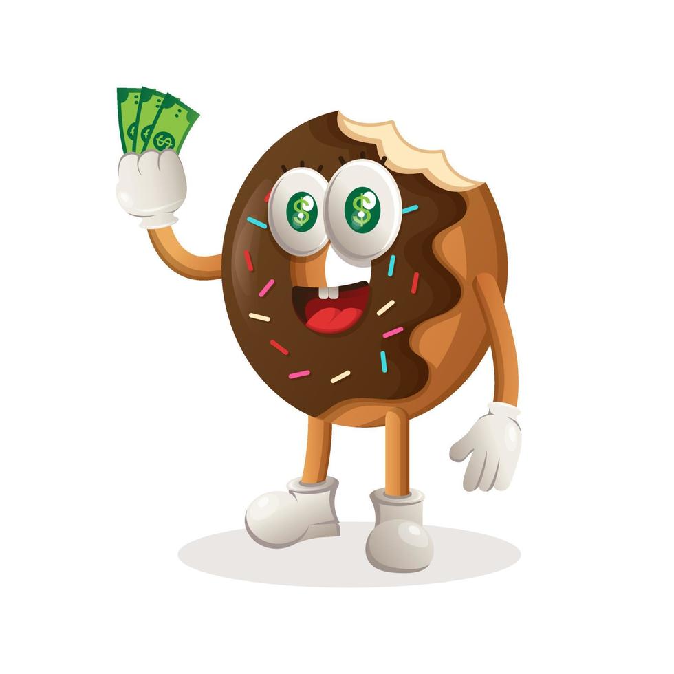 donut mascotte ontwerp aanhouden van geld vector