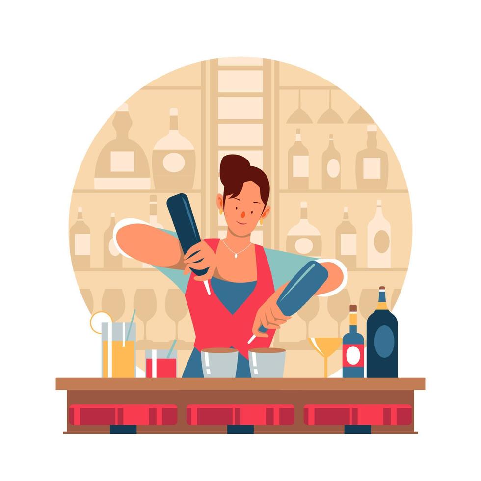 vrouwelijke barman bij bar vector