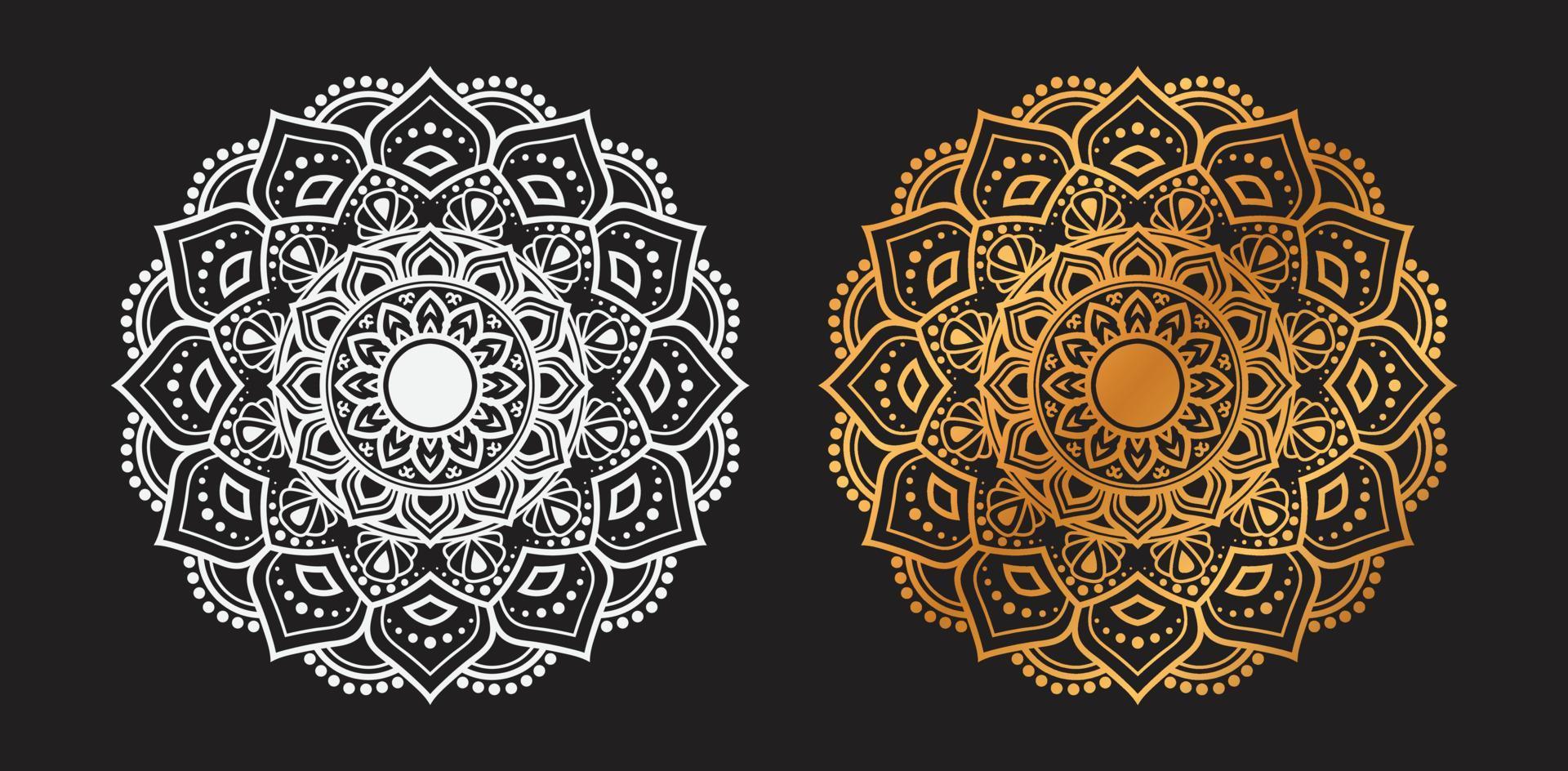 luxe gouden sier mandala vector achtergrondontwerp. decoratieve mandala voor tattoo, mehndi, islamitisch patroon, ornament, kunst, henna, indisch patroon, print, poster, dekking, brochure, flyer, banner