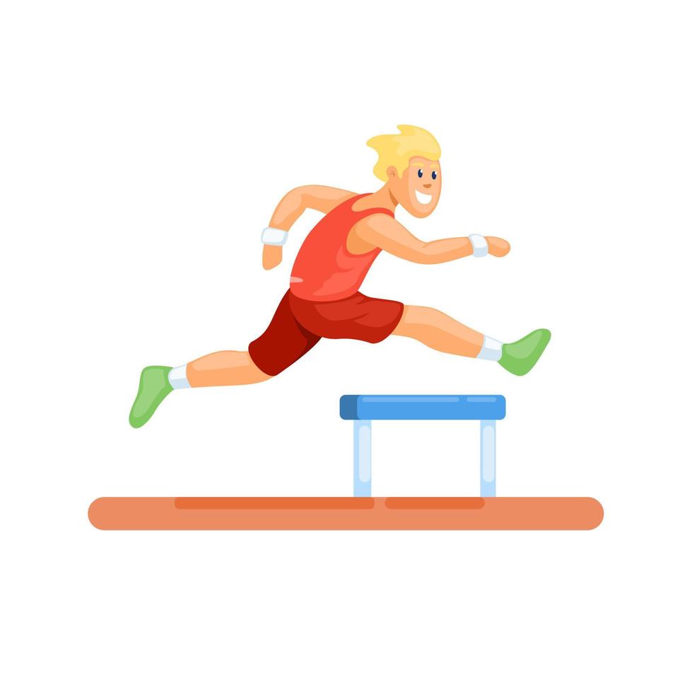 sprint runner springen obstakel, atleet sport mascotte karakter symbool illustratie vector