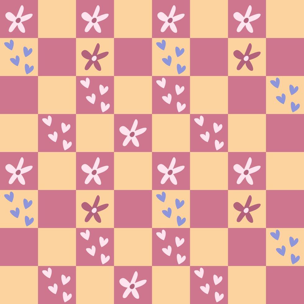 eenvoudig geometrisch naadloos patroon met bloemen en harten. vector