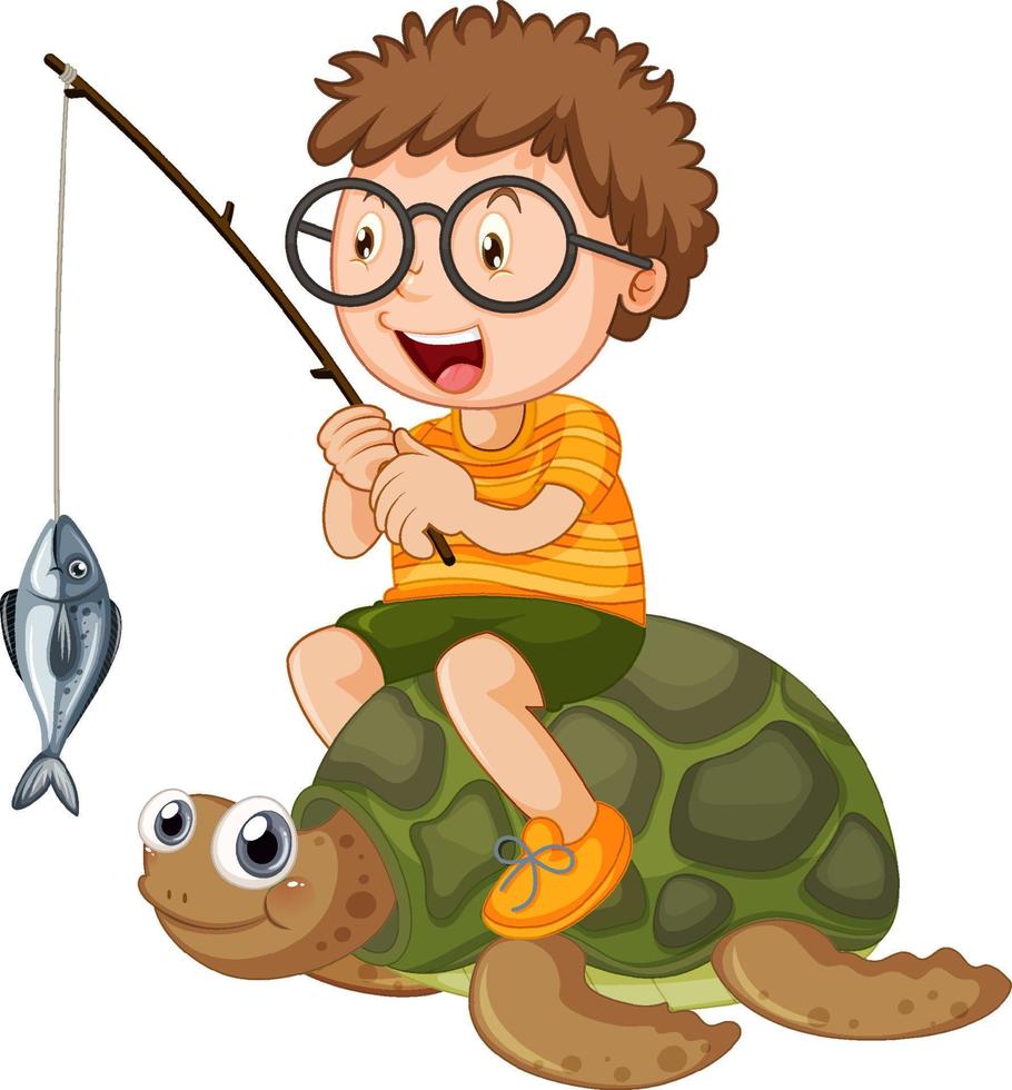 kind zit op schildpadden vissen vector