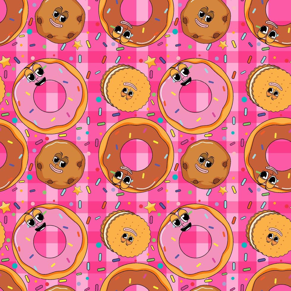 zoete donut cartoon naadloos patroon vector