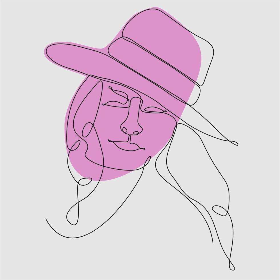 een doorlopende lijntekening portret van een jonge vrouw in een hoed, pet, baseballcap. enkele hand getekende lijntekeningen doodle lijn geïsoleerde minimale illustratie platte stripfiguur vector