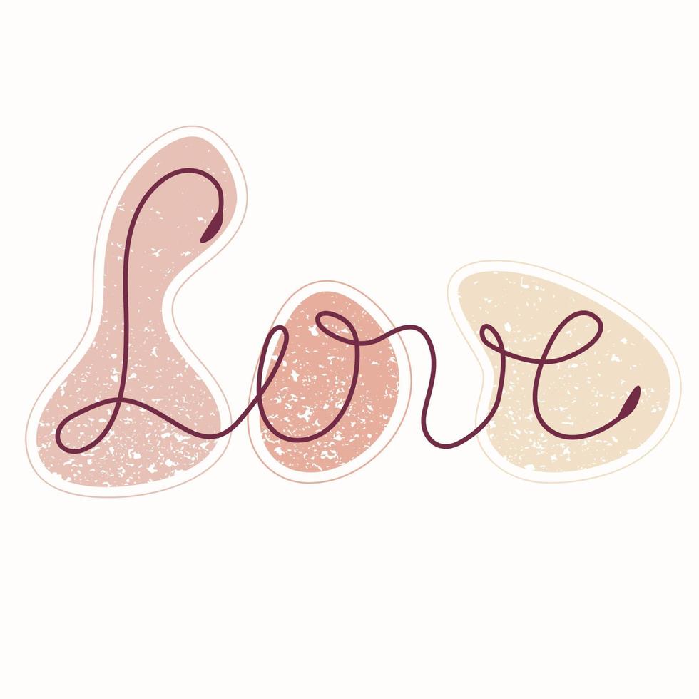 enkele lijntekening van woord liefde met getextureerde kleurvlekken. inscriptie liefde. vector hand getrokken lijn kunststijl. getextureerde achtergrond