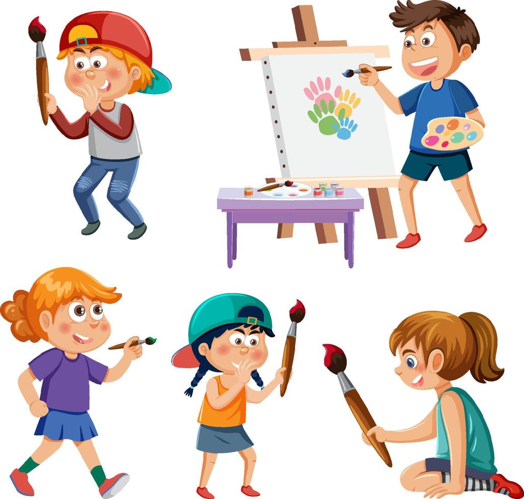 school kinderen stripfiguren set vector