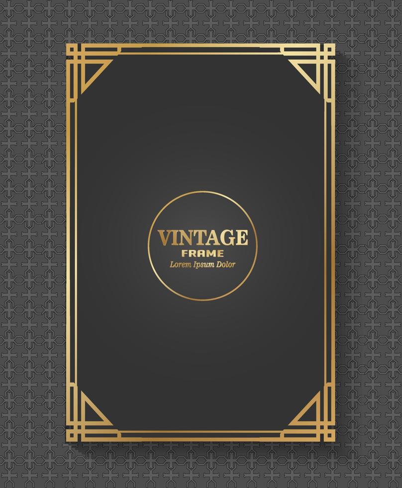 zwarte achtergrond rechthoekig goud frame decoratie vintage kalligrafie grens frame luxe elegant design vector