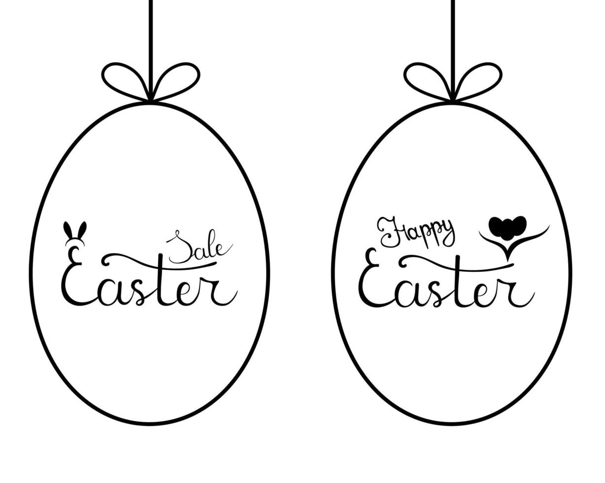 vector sjabloon van hangende ei vorm met belettering Pasen verkoop en vrolijk Pasen op witte achtergrond. voor Pasen verkoop banner, flyer, brochure, ansichtkaart. vectorillustratie voor uw ontwerp, web.