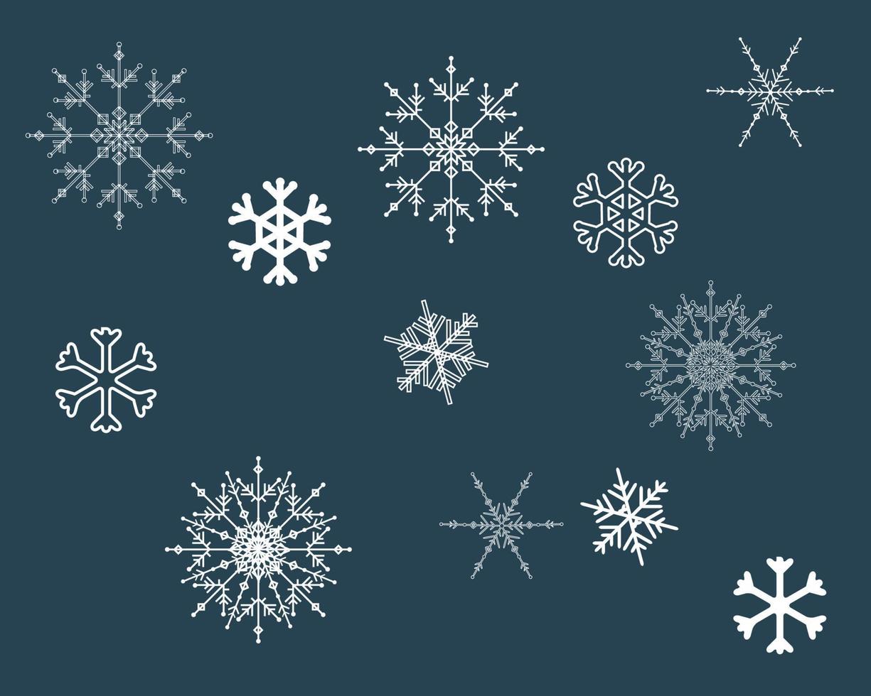 schattige vector collectie van sneeuwvlokken voor kerst en nieuwjaar wenskaarten.