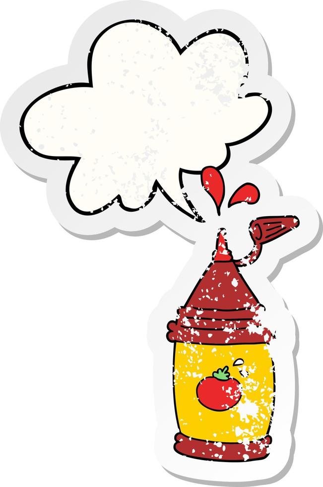 cartoon ketchup fles en tekstballon noodlijdende sticker vector