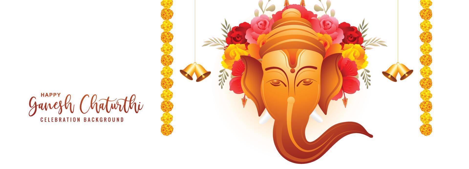 happy ganesh chaturthi indian festival banner voor bloemen achtergrond vector