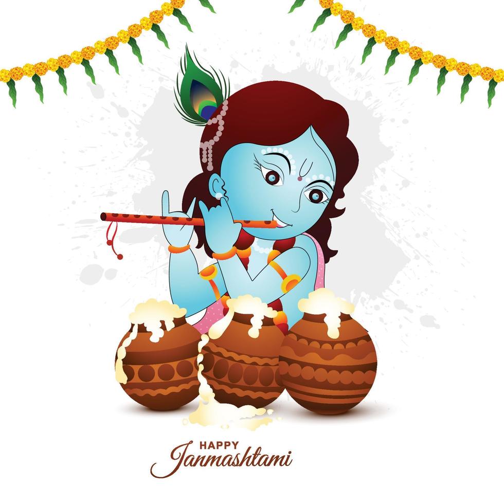 shree krishna janmashtami festival kerstkaart achtergrond vector