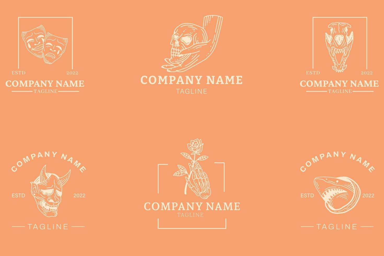 mystieke grijze luxe minimalistische symbool logo collectie licht oranje pastel stijl. vector