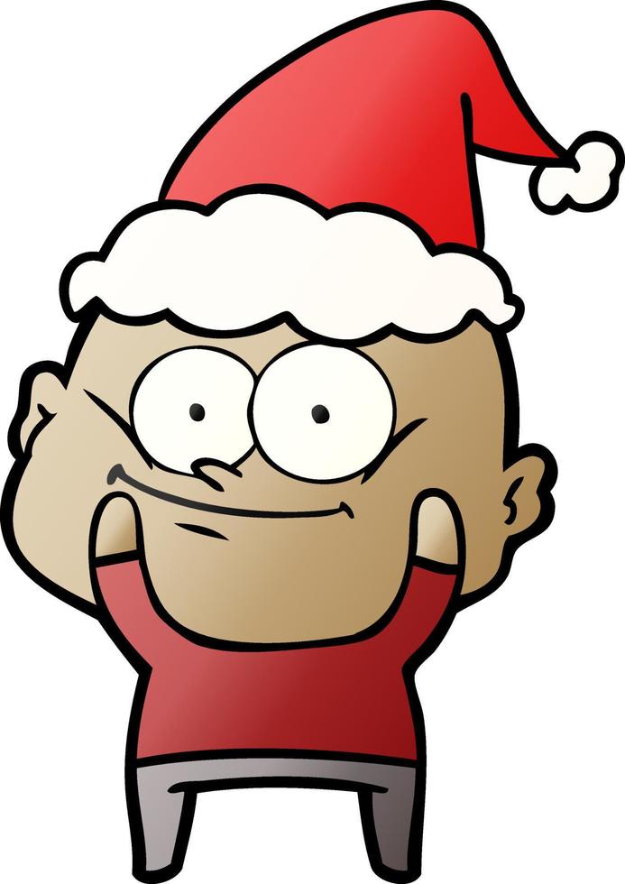 gradiëntcartoon van een kale man die staart met een kerstmuts vector