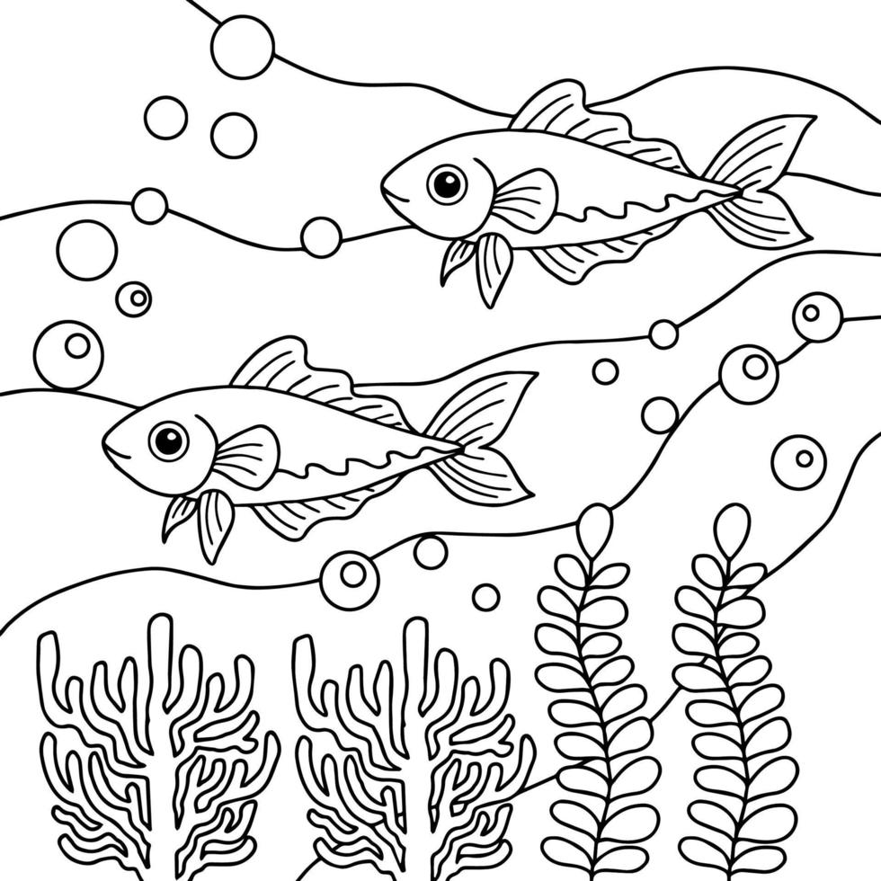 ontwerp vector kleurplaat vis in zee voor kind