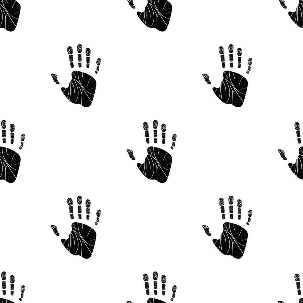 naadloze patroon met menselijke palm op witte achtergrond. handafdruk icoon. vectorillustratie voor ontwerp, web, inpakpapier, stof, behang. vector