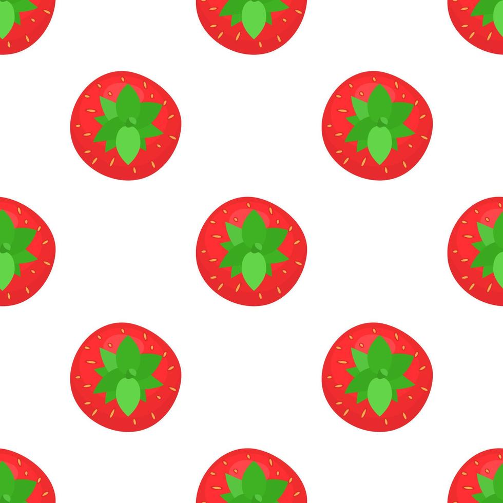 naadloze patroon met verse heldere exotische hele aardbeien bekijken van bovenaf op witte achtergrond. zomerfruit voor een gezonde levensstijl. biologisch fruit. cartoon-stijl. vectorillustratie voor elk ontwerp. vector