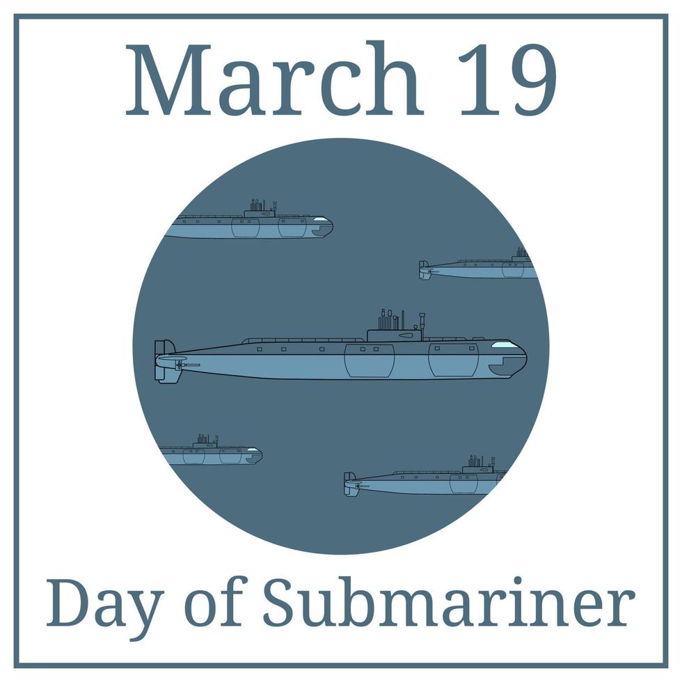 dag van onderzeeër. 19 maart. vakantiekalender maart. gedetailleerde onderzeeër. zijaanzicht. oorlogsschip in realistische stijl. slagschip model. industriële tekening. vectorillustratie geïsoleerd op een witte achtergrond. vector