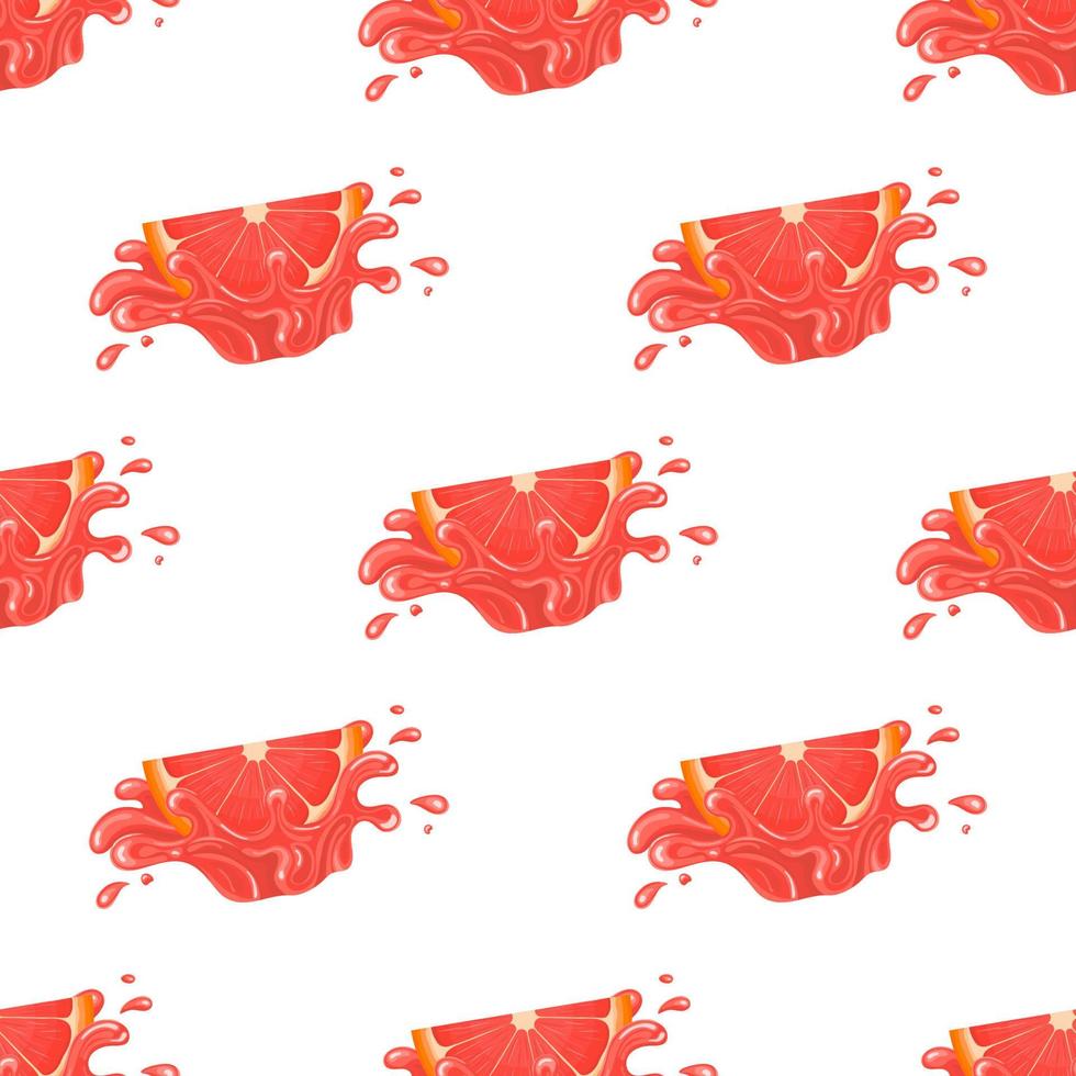 naadloze patroon met verse heldere grapefruitsap splash burst geïsoleerd op een witte achtergrond. zomer vruchtensap. cartoon-stijl. vectorillustratie voor elk ontwerp. vector
