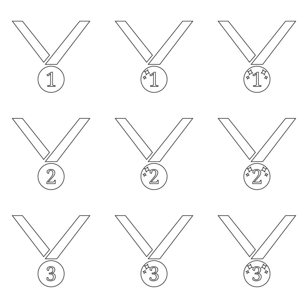 set van medaille pictogrammen geïsoleerd op een witte achtergrond. eerste, tweede, derde plaatsen. lijnstijl symbool van overwinning. schone en moderne vectorillustratie voor ontwerp, web. vector