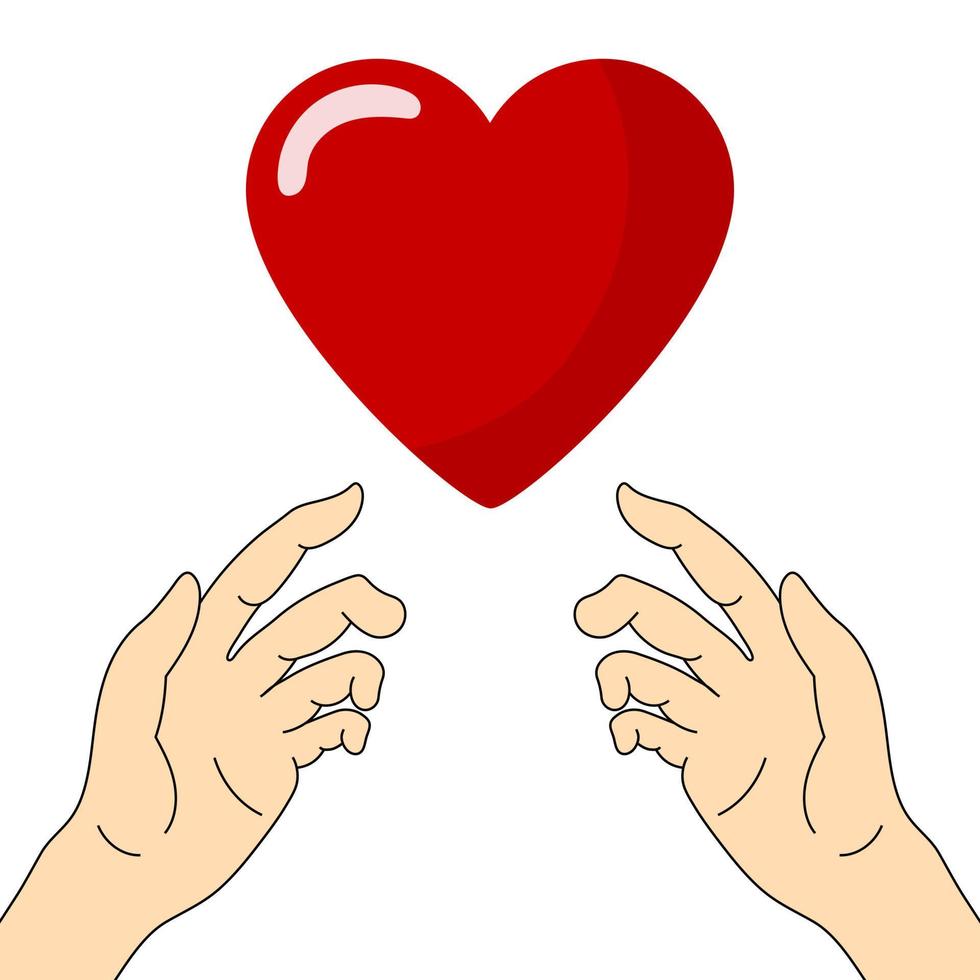 concept van liefdadigheid en donatie. handen geven liefde. geef en deel je liefde aan mensen. Valentijnsdag. vectorillustratie. vector
