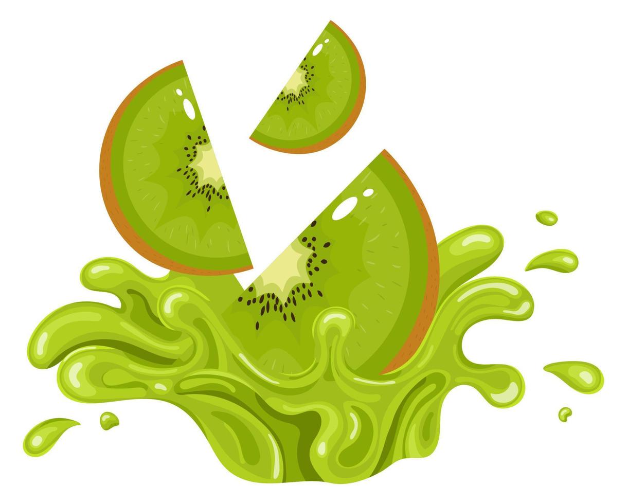 kiwi-vruchtensap. verse kiwi's splash geïsoleerd op een witte achtergrond. vectorillustratie voor elk ontwerp. vector