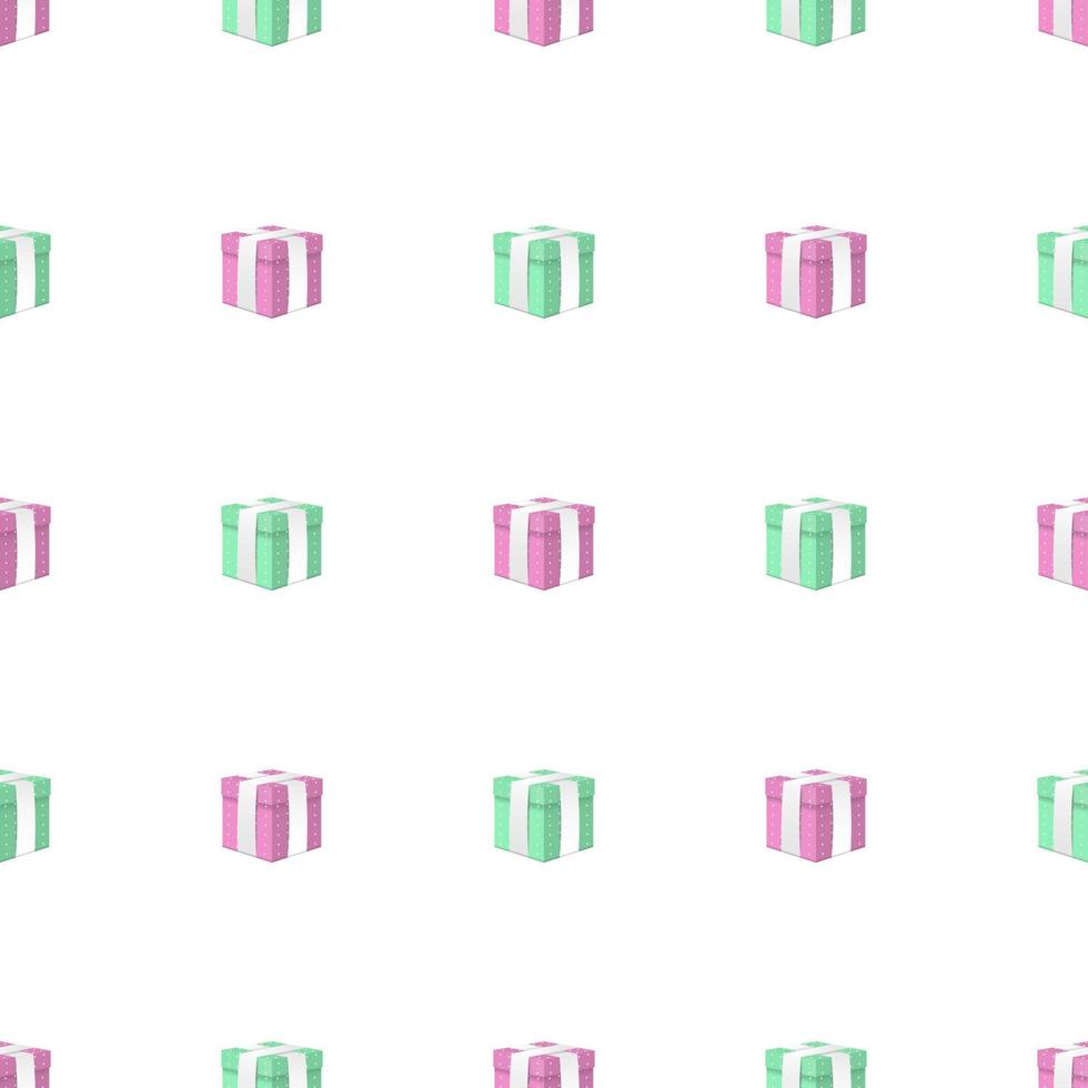 naadloze patroon met realistische 3d roze en mint geschenkdozen met wit lint op witte achtergrond. Kerstmis, Nieuwjaar, feesten, verjaardagen. vectorillustratie voor ontwerp, inpakpapier, stof. vector