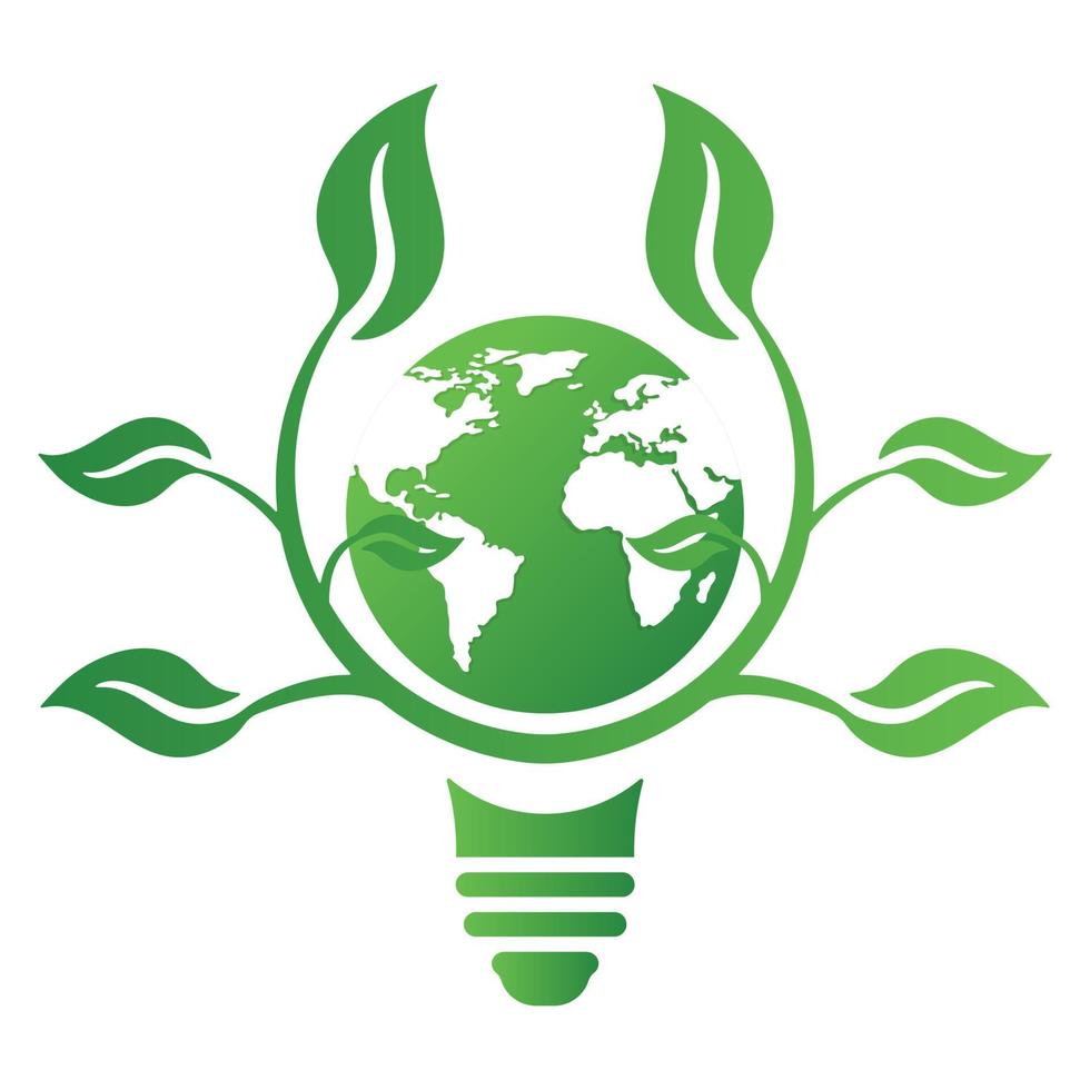 ecologie concept met gloeilamp, aarde en bladeren. energie pictogram teken symbool besparen. recycle-logo. vectorillustratie voor elk ontwerp. vector