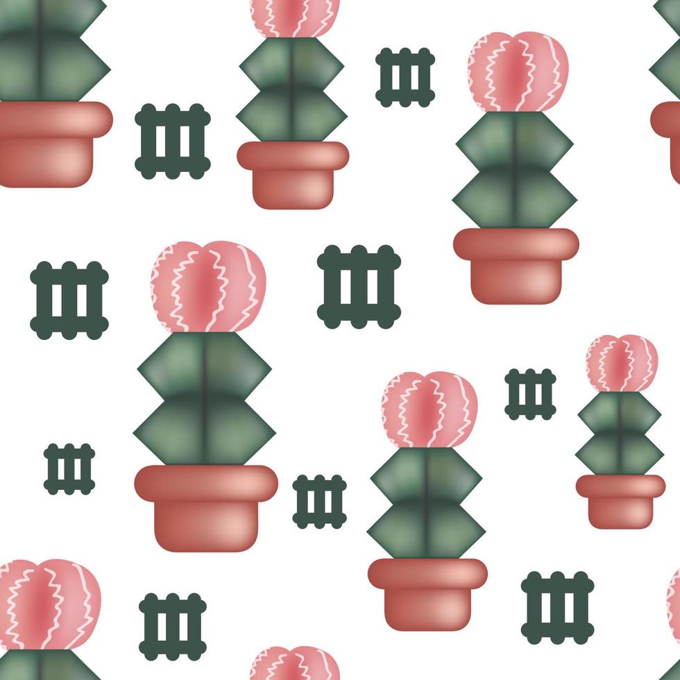 vector naadloze patroon met cactus en geometrische figuren. schattige groene cactus. gymnocalycium. herhalende hand getekende achtergrond.