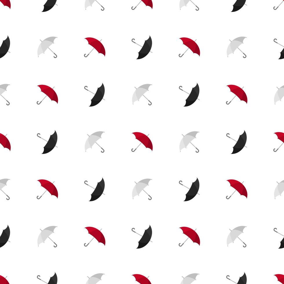 naadloos patroon met rood, wit en zwart paraplupictogram op witte achtergrond. vectorillustratie voor ontwerp, web, inpakpapier, stof, behang. vector