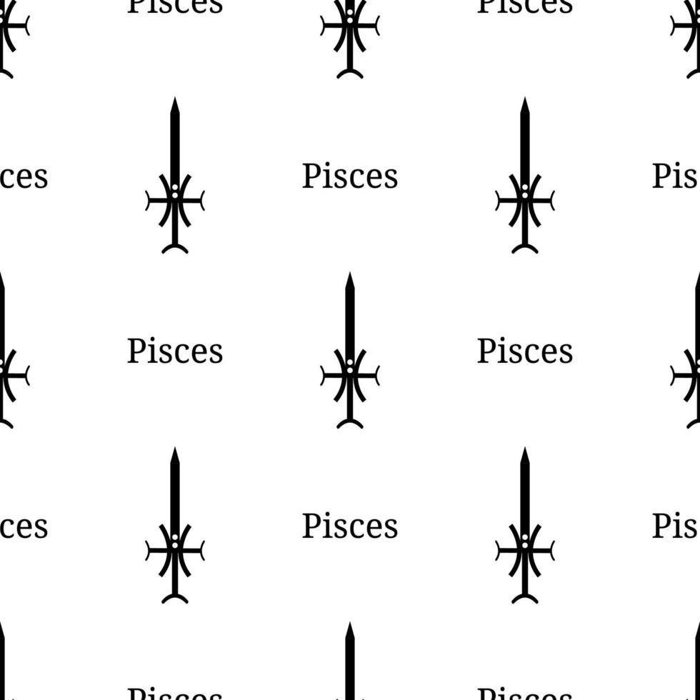 naadloze patroon met vissen sterrenbeeld zwaard. zwart silhouet van zodiakaal wapen. astrologisch, horoscoopteken. vectorillustratie voor ontwerp, web, inpakpapier, stof, behang. vector