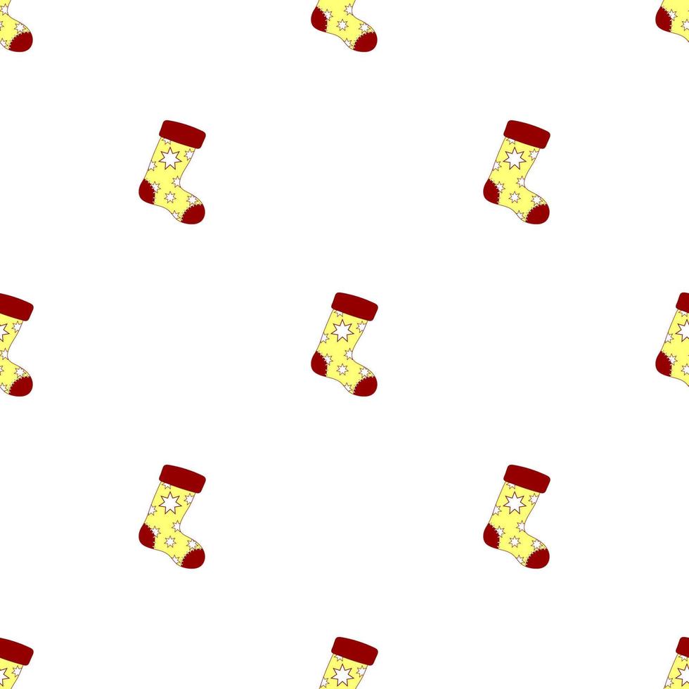 naadloze patroon met kerst sokken op witte achtergrond. rood gele sok. vectorillustratie. vector