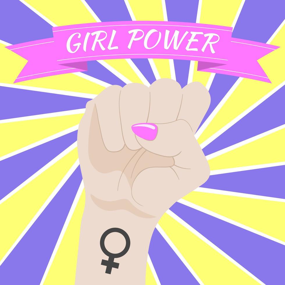 girl power. vrouw vuist opgeheven. vrouwelijk symbool. feminisme begrip. vectorillustratie. vector
