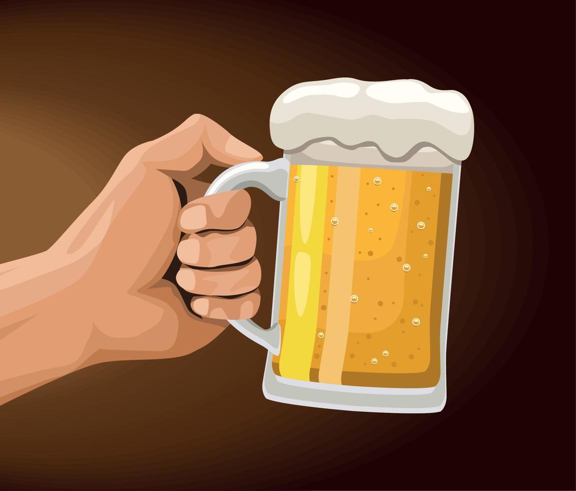 hand met bierkruik vector