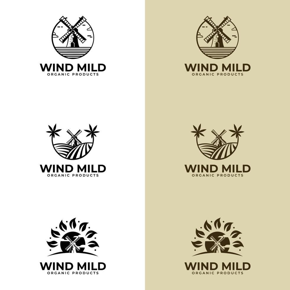 windmolen logo ontwerp. boerderij product logo of symbool. landbouw, landbouw, natuurlijk voedselconcept vector