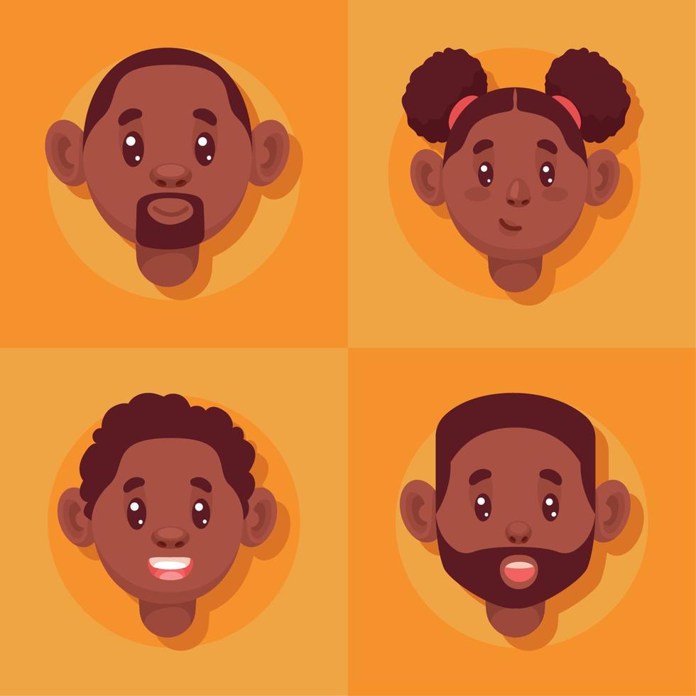 vier hoofden personen afro vector