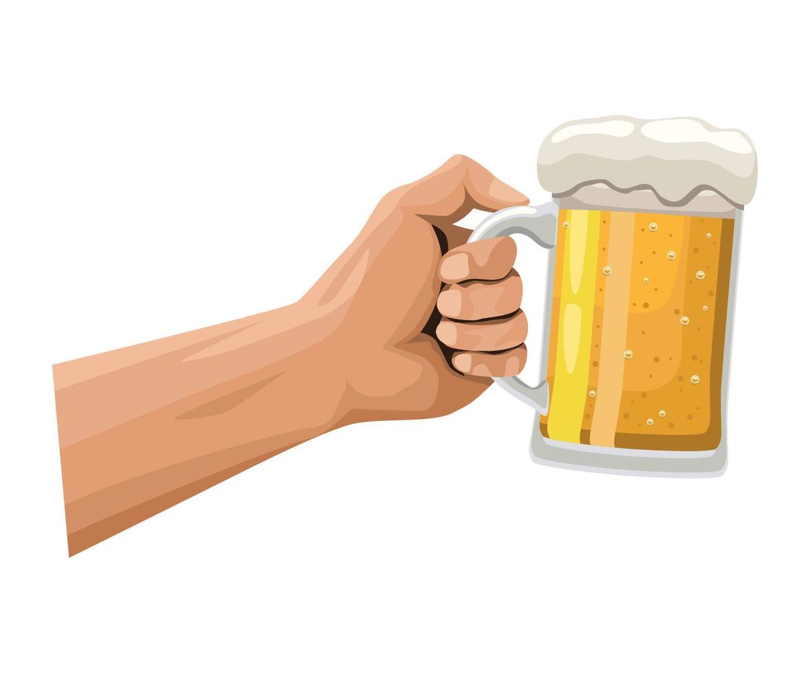 hand met bierkruik vector